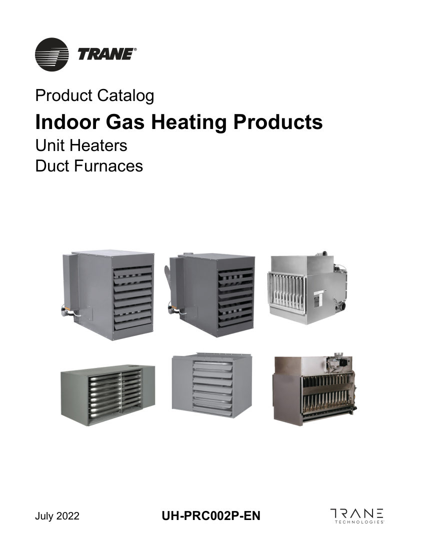 Trane UH-PRC002P-EN cut sheet — first page