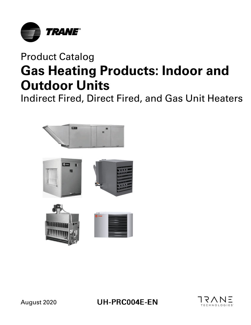 Trane UH-PRC004E-EN cut sheet — first page