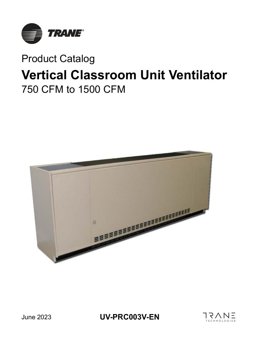 Trane UV-PRC003V-EN cut sheet — first page