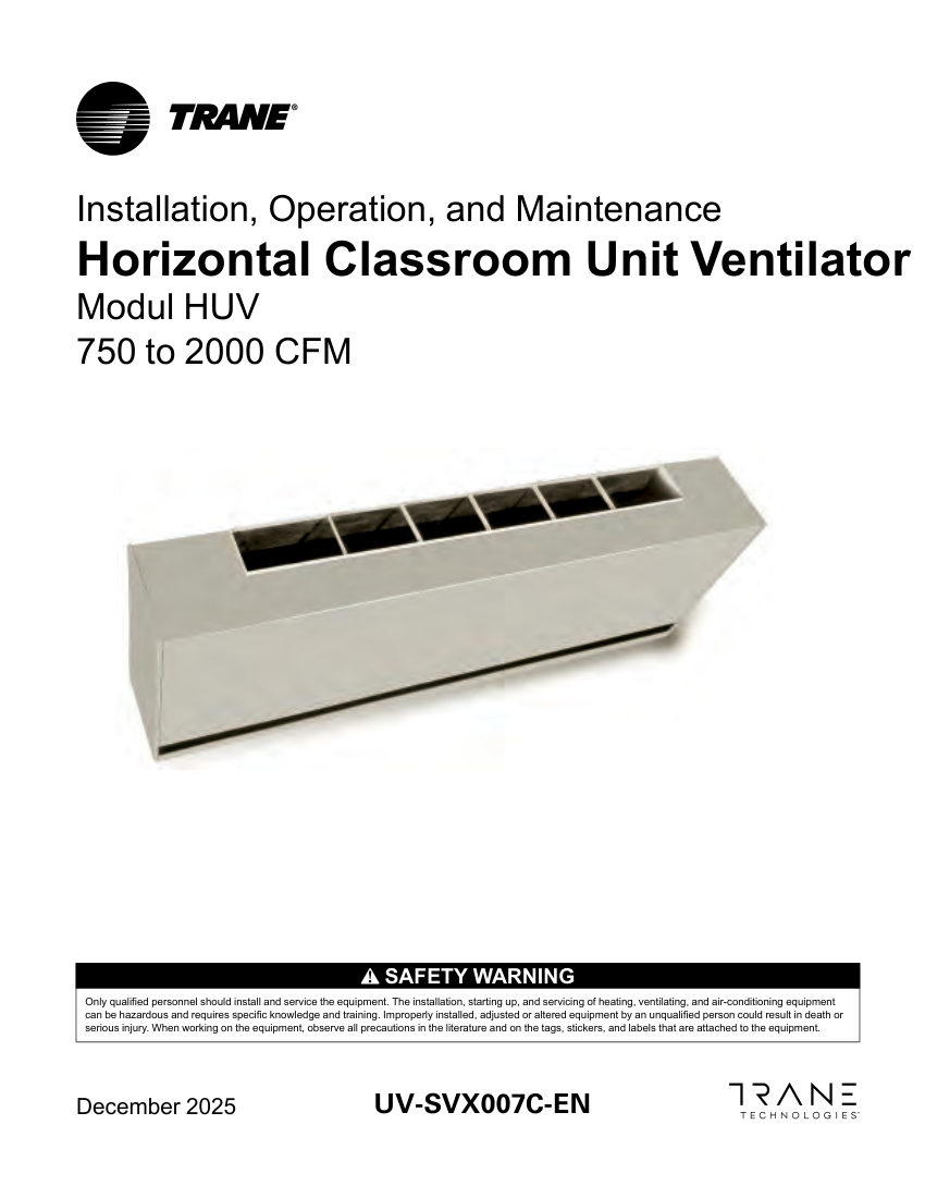 Trane UV-SVX007C-EN cut sheet — first page