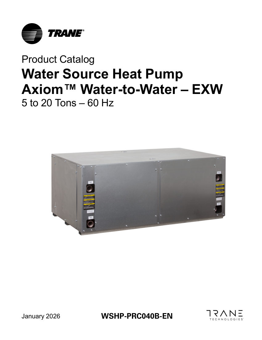 Trane WSHP-PRC040B-EN cut sheet — first page