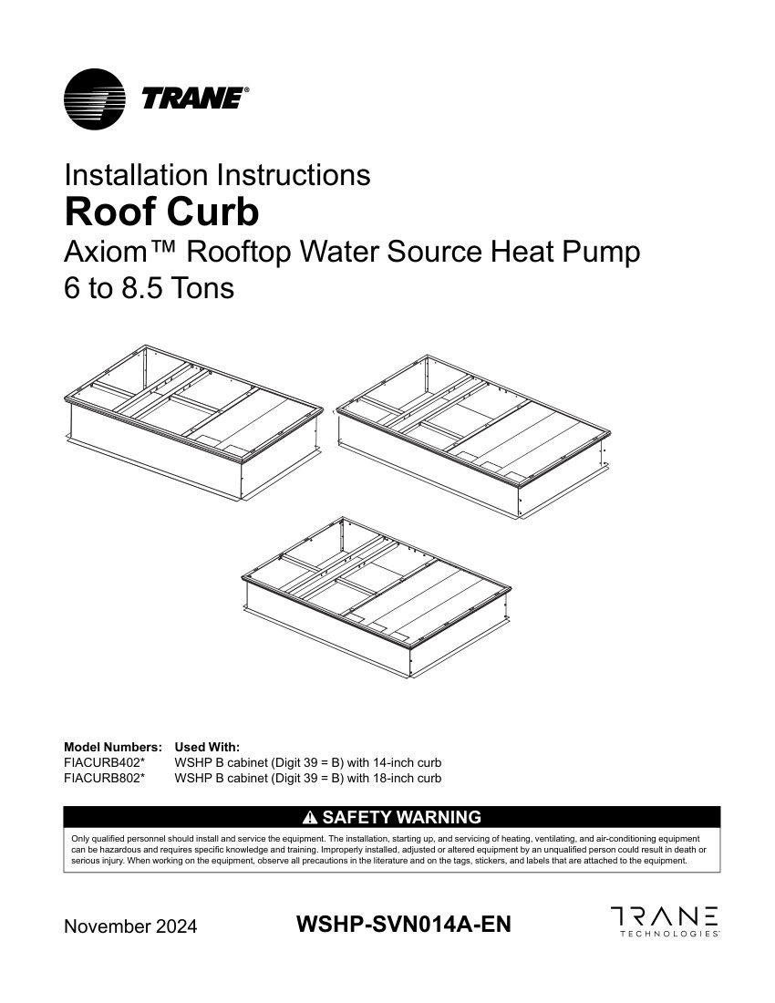 Trane WSHP-SVN014A-EN cut sheet — first page