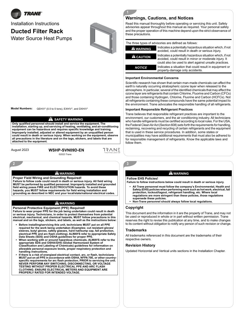 Trane WSHP-SVN09D-EN cut sheet — first page