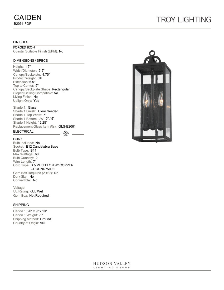Troy Lighting B2061-FOR cut sheet — first page