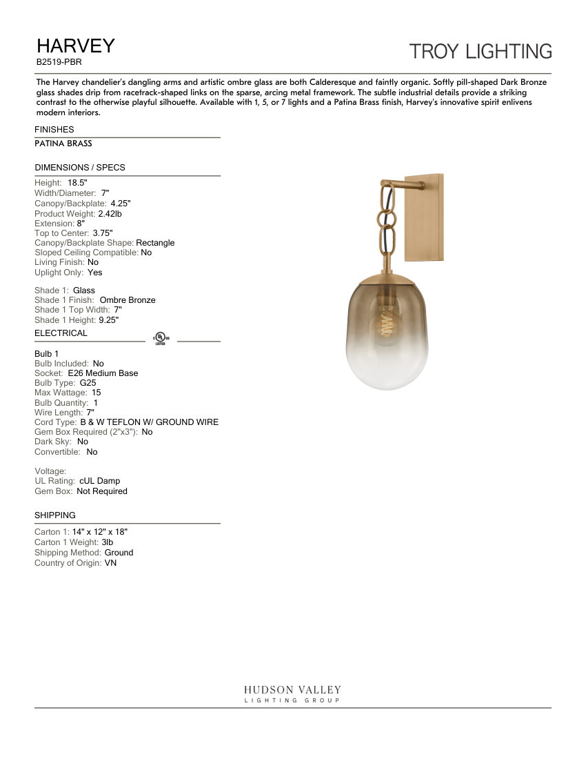 Troy Lighting B2519-PBR cut sheet — first page