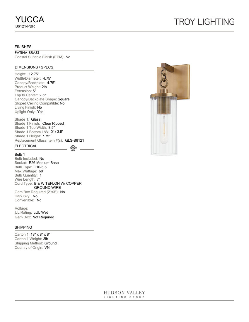 Troy Lighting B6121-PBR cut sheet — first page