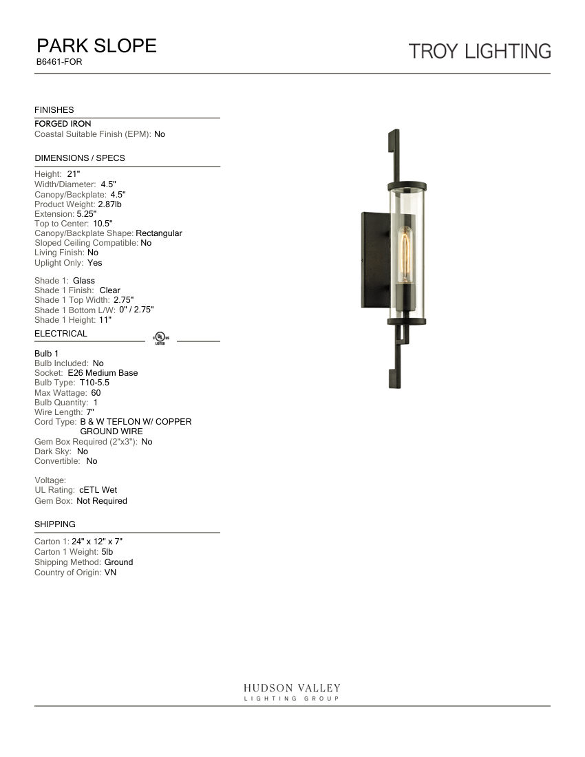 Troy Lighting B6461-FOR cut sheet — first page