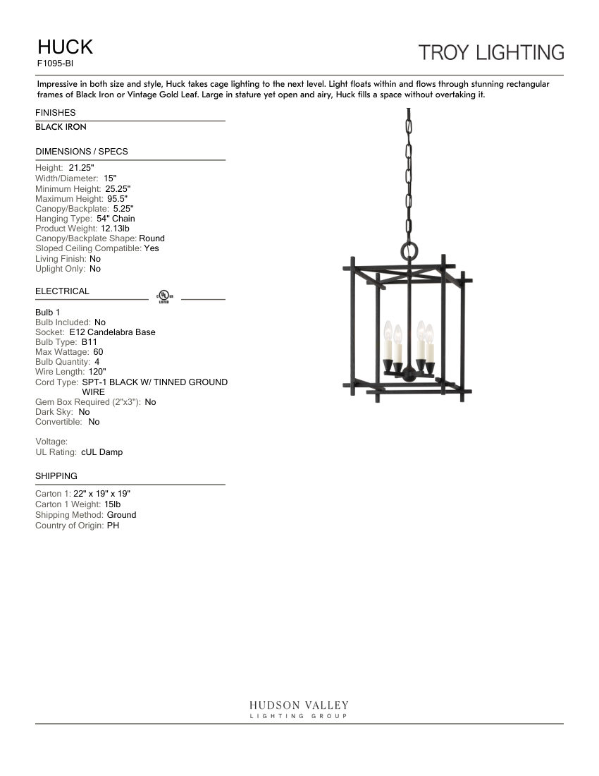 Troy Lighting F1095-BI cut sheet — first page