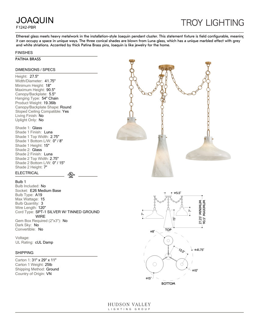 Troy Lighting F1242-PBR cut sheet — first page