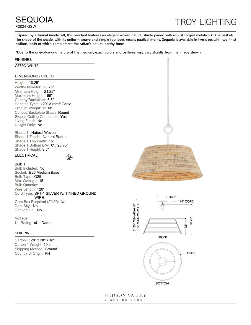 Troy Lighting F2824-GSW cut sheet — first page
