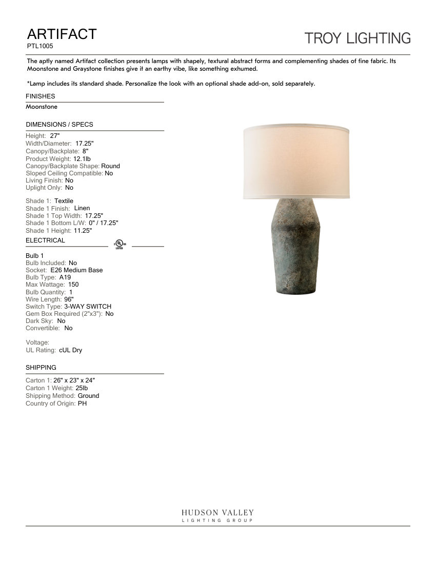 Troy Lighting PTL1005 cut sheet — first page