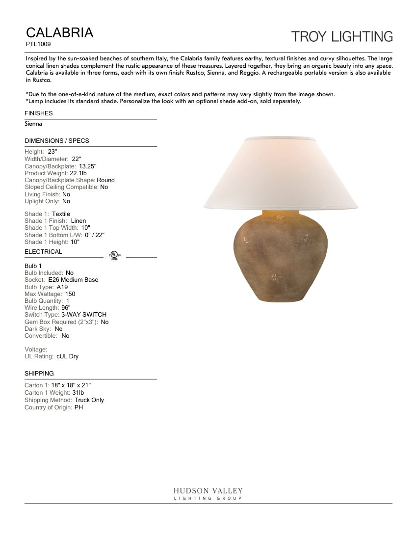Troy Lighting PTL1009 cut sheet — first page