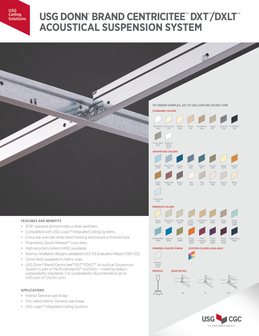 USG AC3040 cut sheet — first page