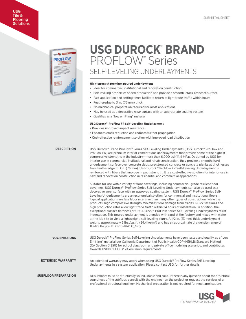 USG G230 cut sheet — first page