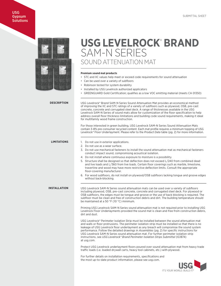 USG IG1735 cut sheet — first page