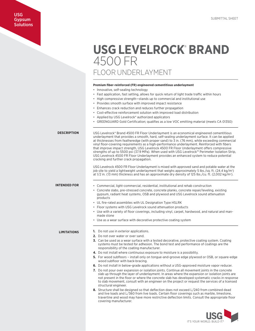 USG IG1892 cut sheet — first page