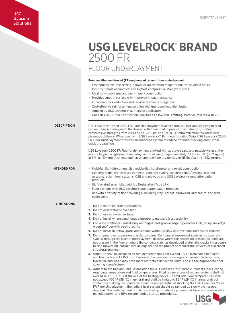 USG IG285461 cut sheet — first page