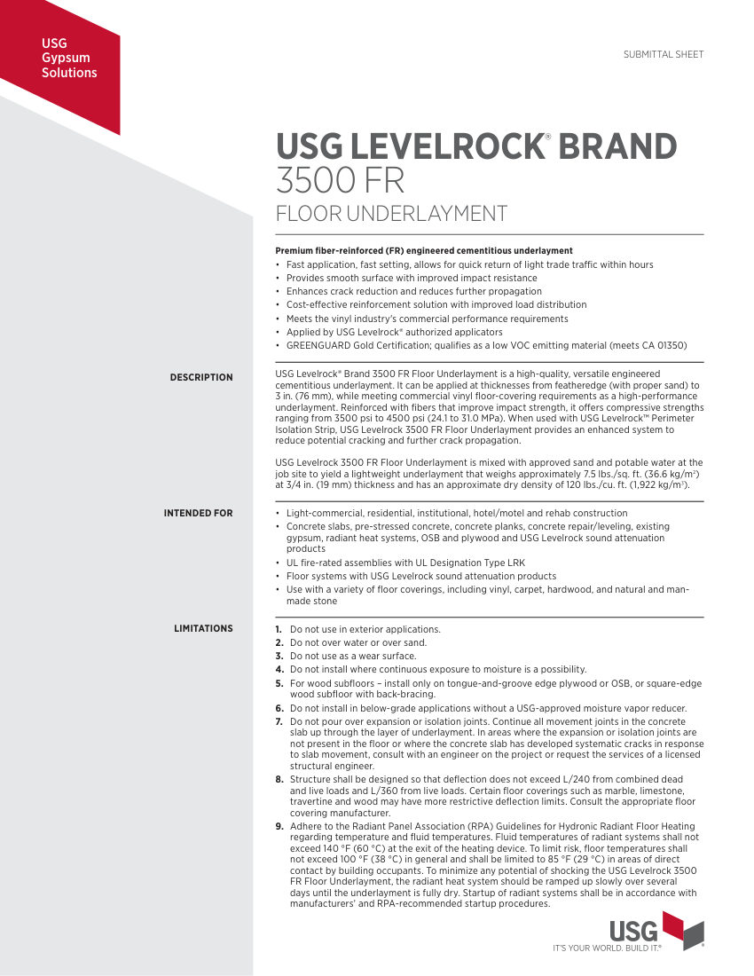 USG IG285467 cut sheet — first page