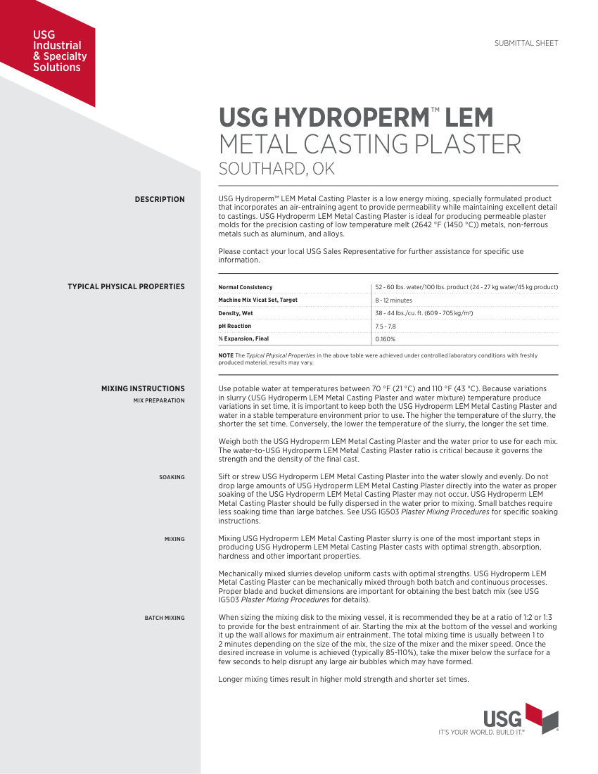 USG IG5138 cut sheet — first page
