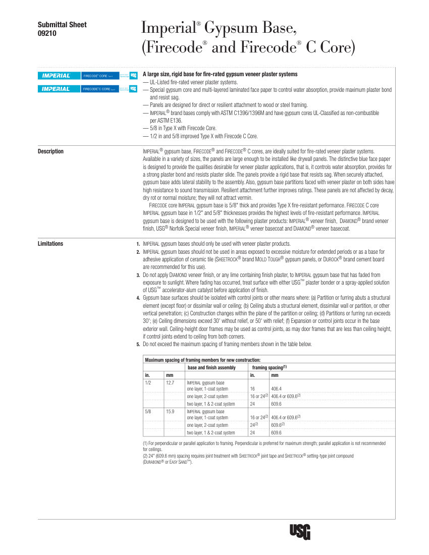 USG IMPERIALBASE488FT cut sheet — first page