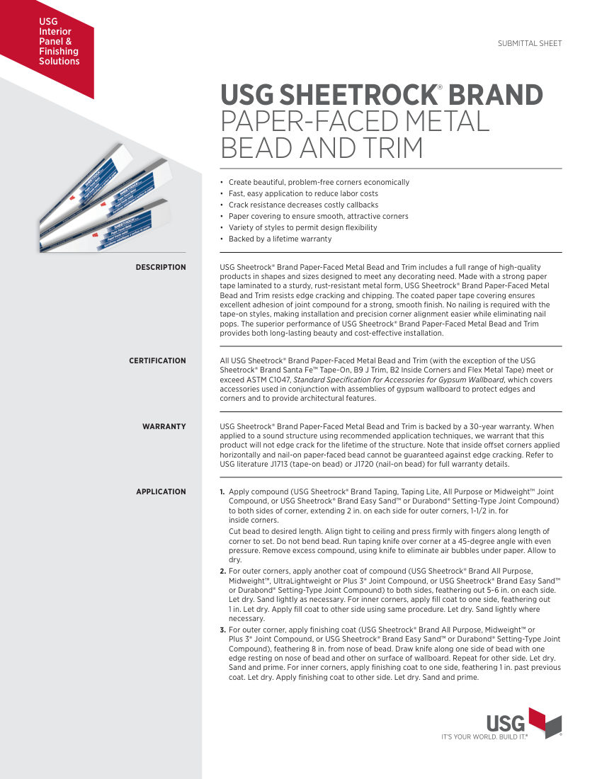 USG J1356 cut sheet — first page