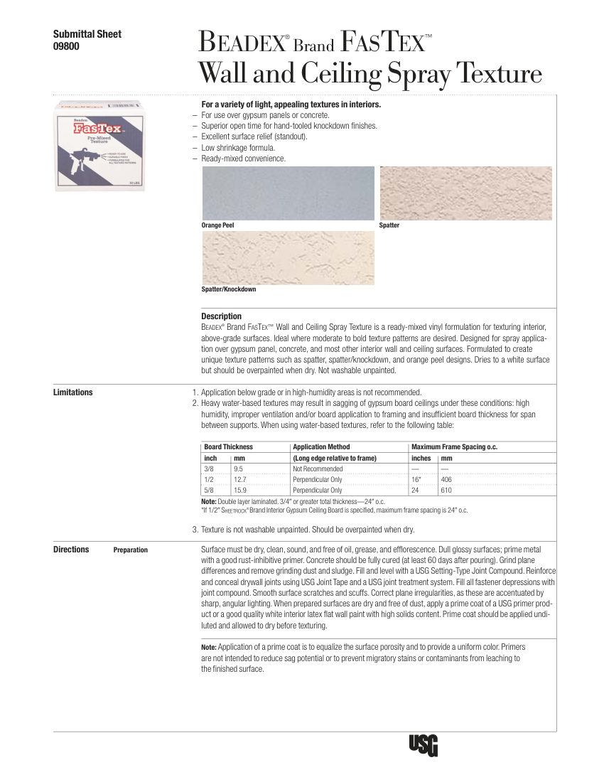 USG J1645 cut sheet — first page