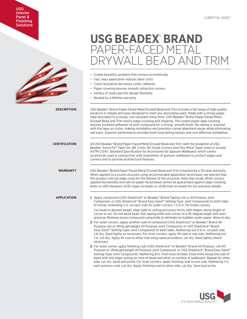 USG J1646 cut sheet — first page