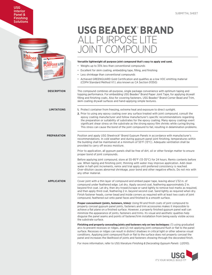 USG J1648 cut sheet — first page