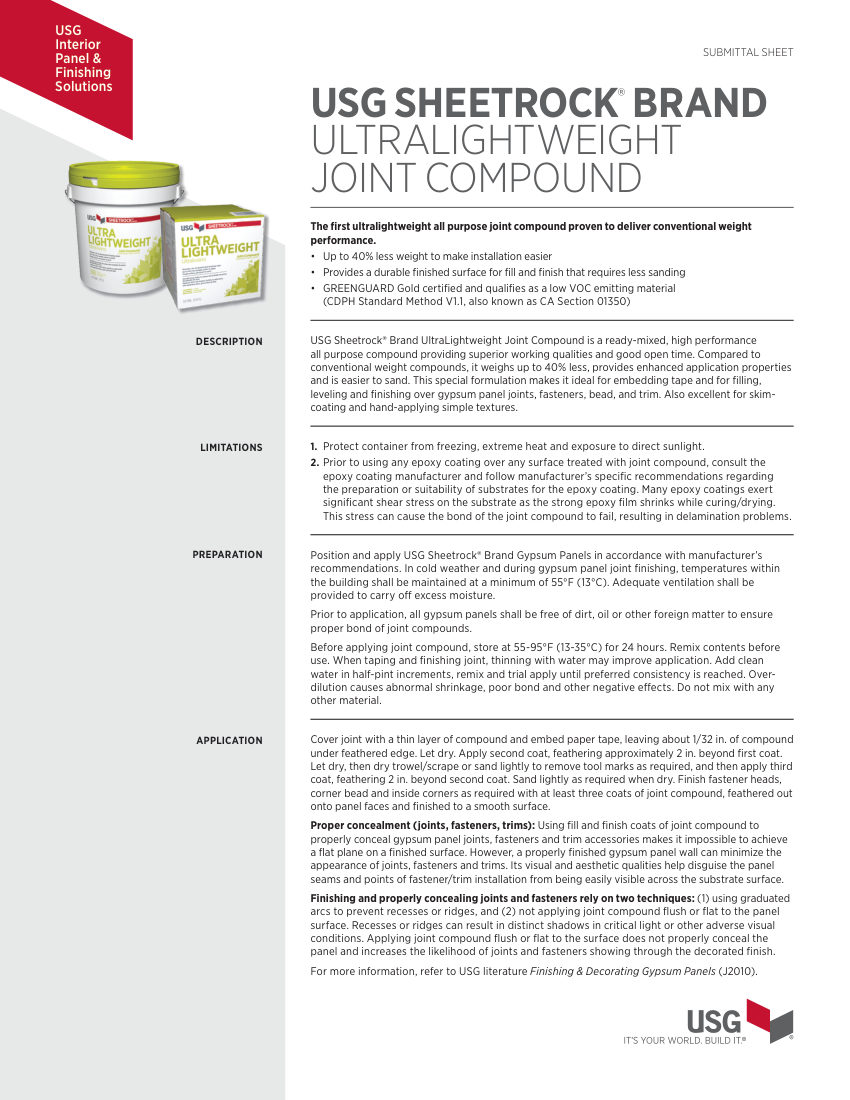 USG J2051 cut sheet — first page