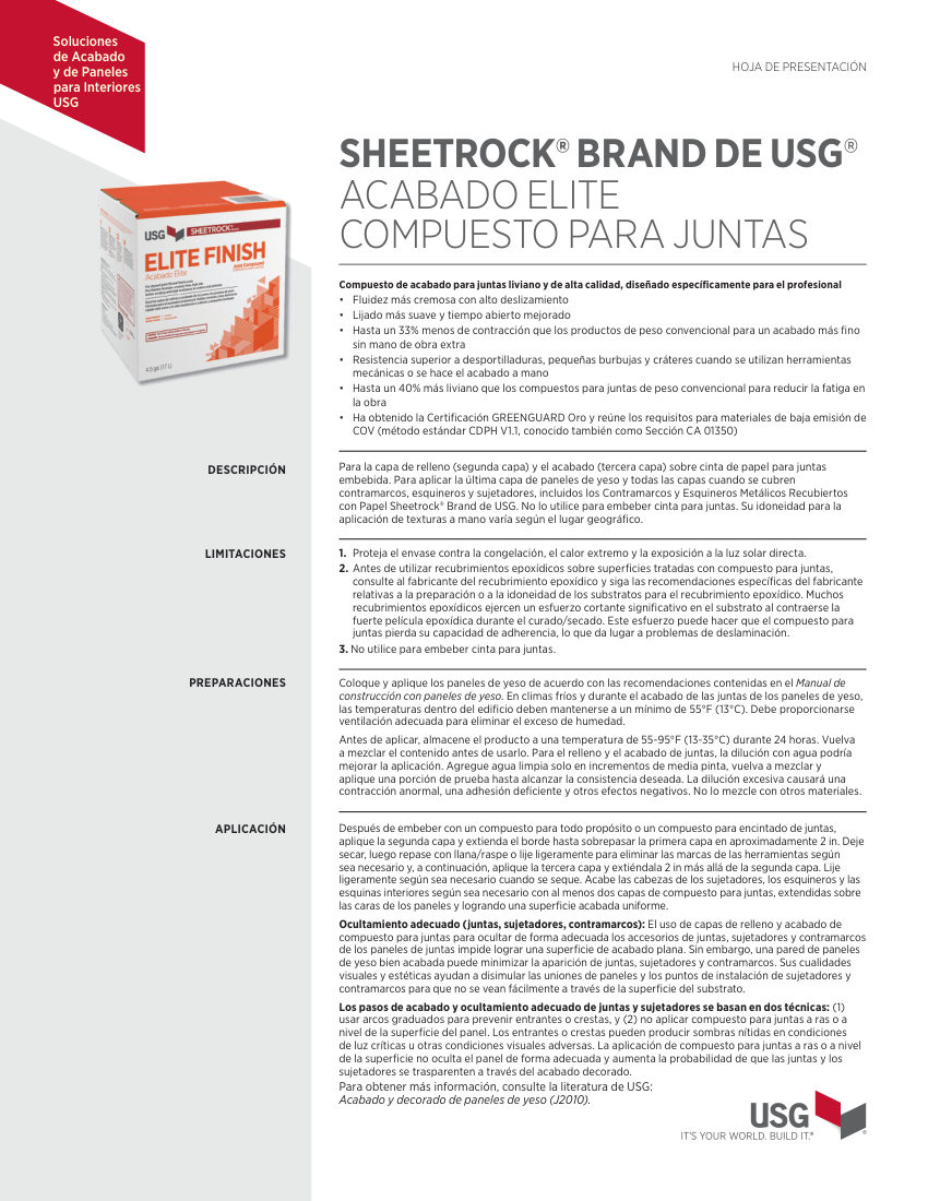 USG J5314 cut sheet — first page