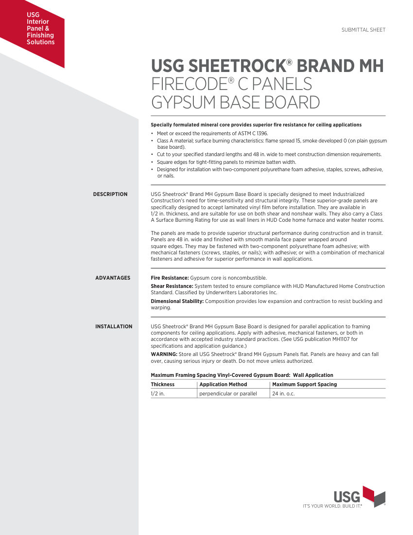 USG MH1174 cut sheet — first page