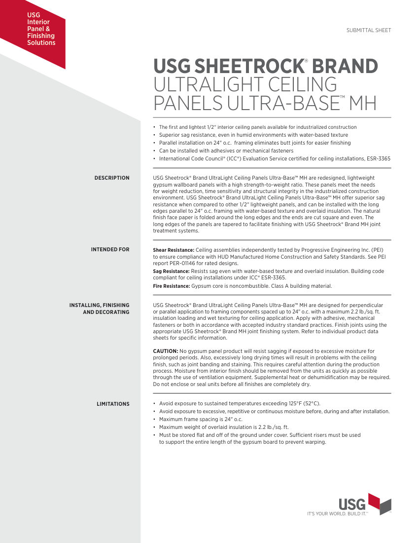 USG MH1311 cut sheet — first page