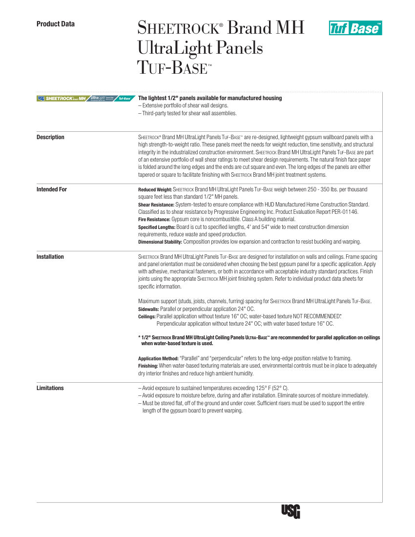 USG MH1314 cut sheet — first page