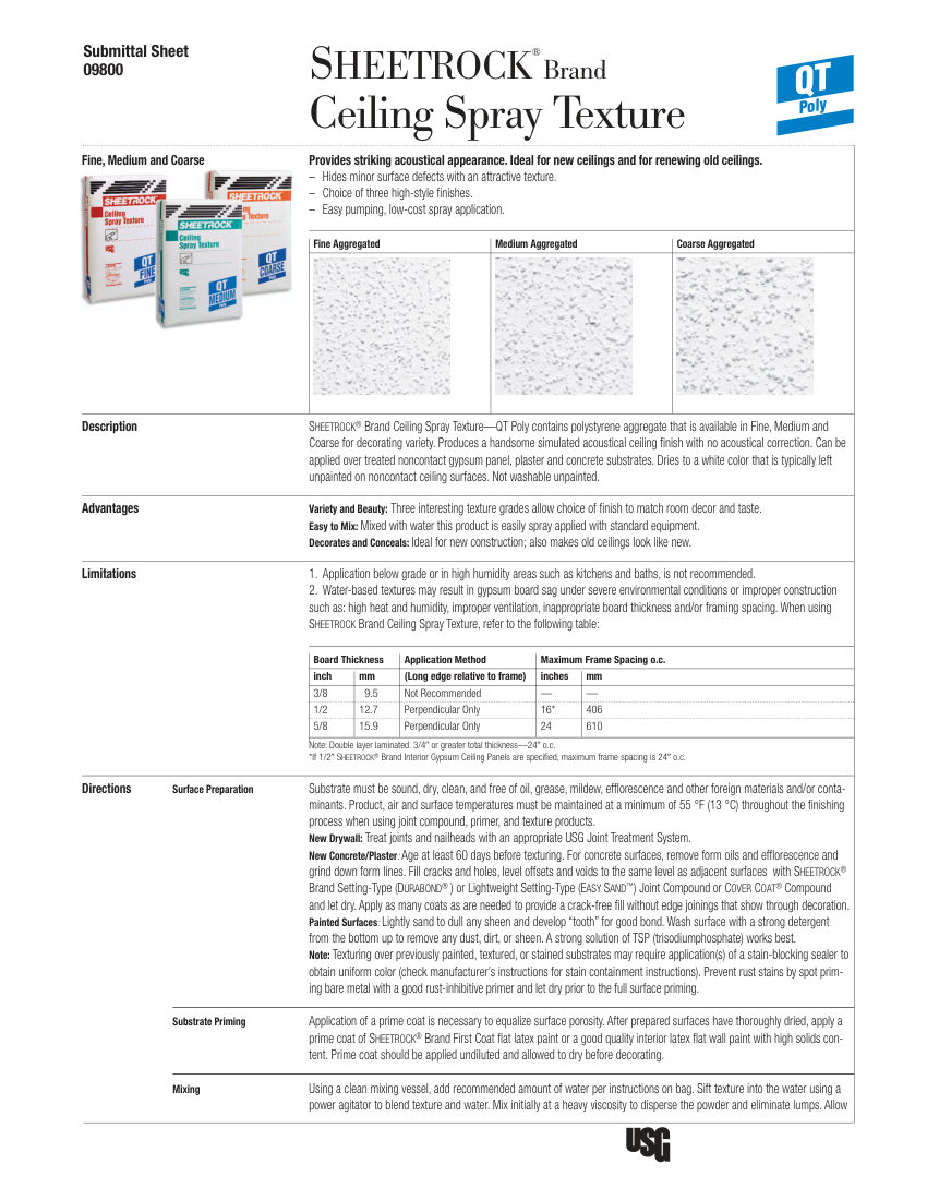 USG SHEETROCK 32 lb. cut sheet — first page