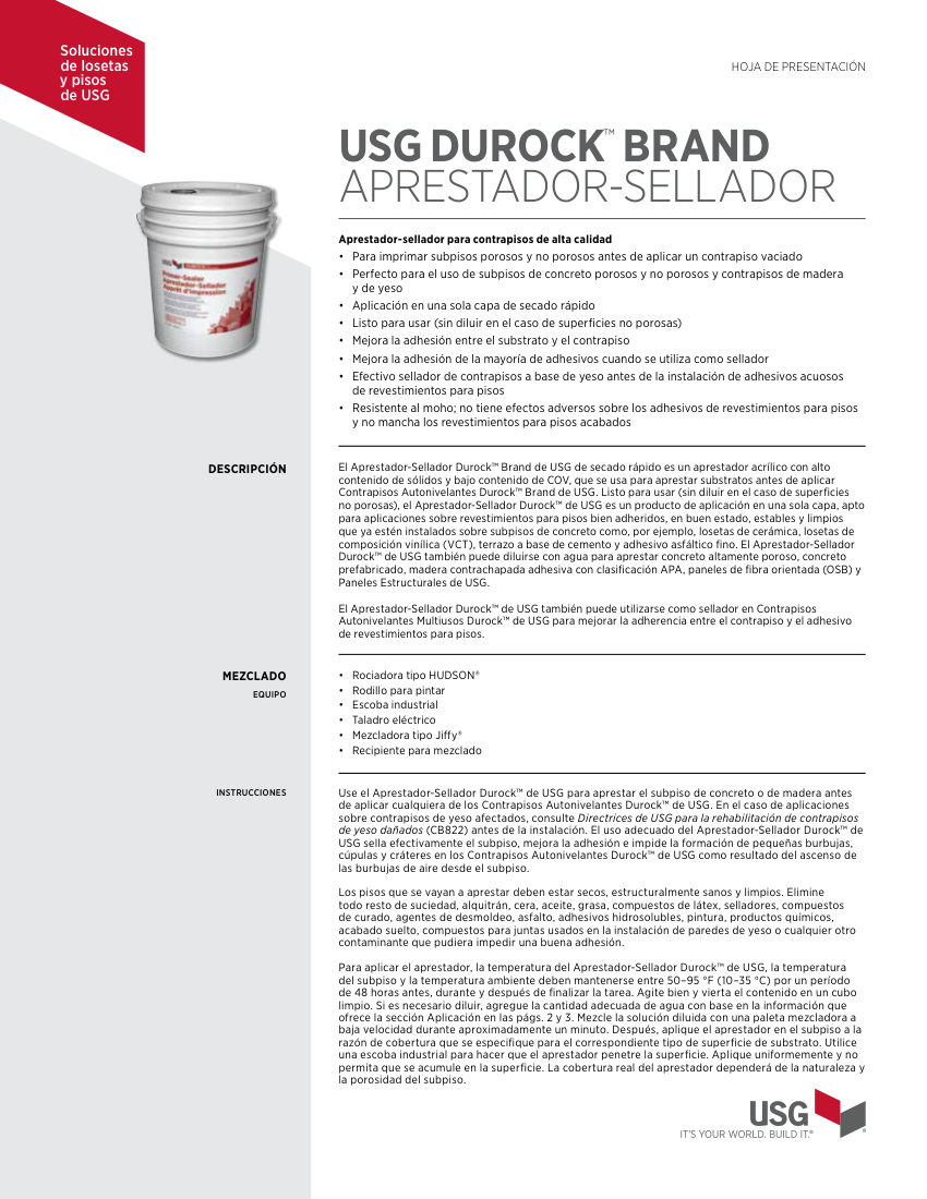 USG USG Durock™ Brand Aprestador-Sellador Hoja de Presentación ( cut sheet — first page