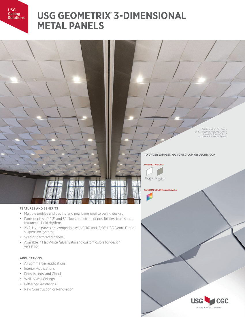 USG USG Geometrix® 3-Dimensional Metal Panels cut sheet — first page