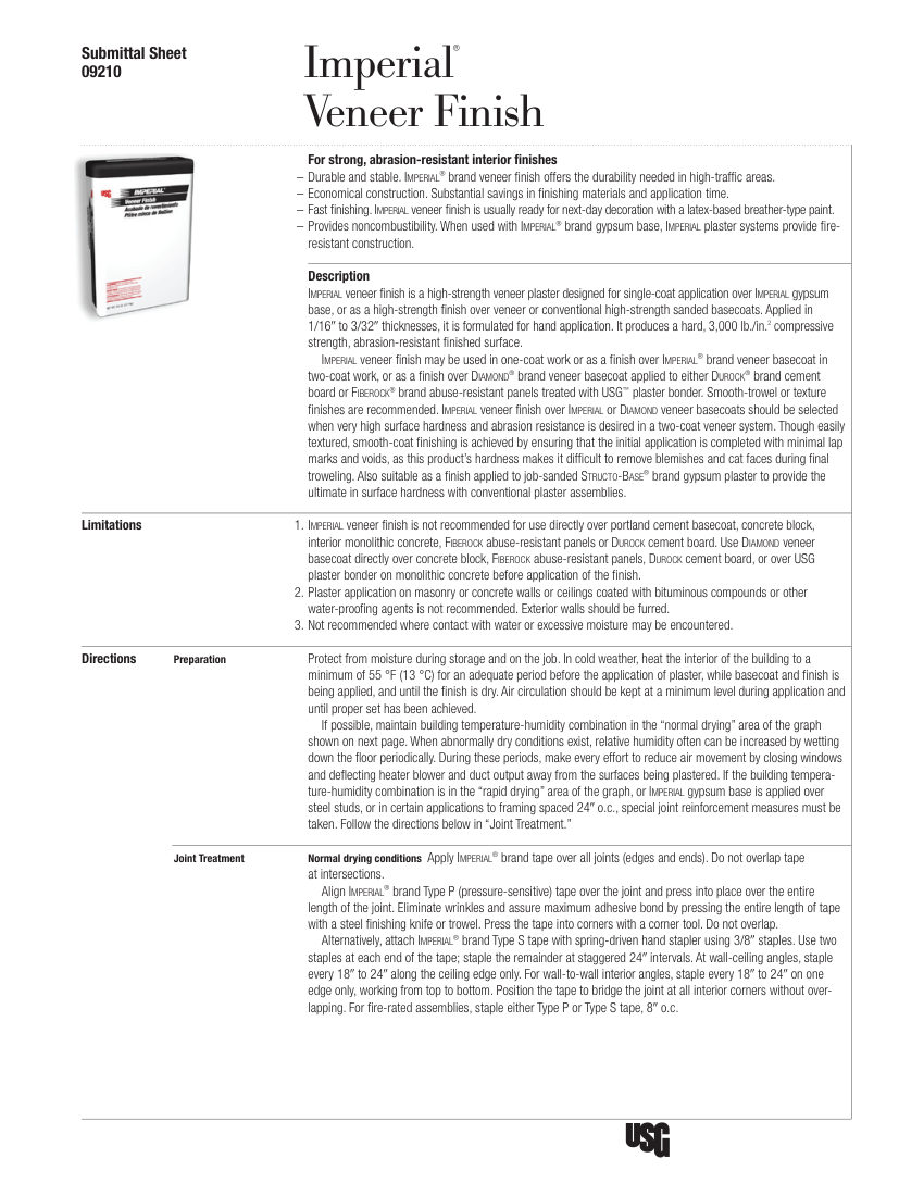 USG USG Imperial® Veneer Finish Submittal Sheet (English) - P775 cut sheet — first page