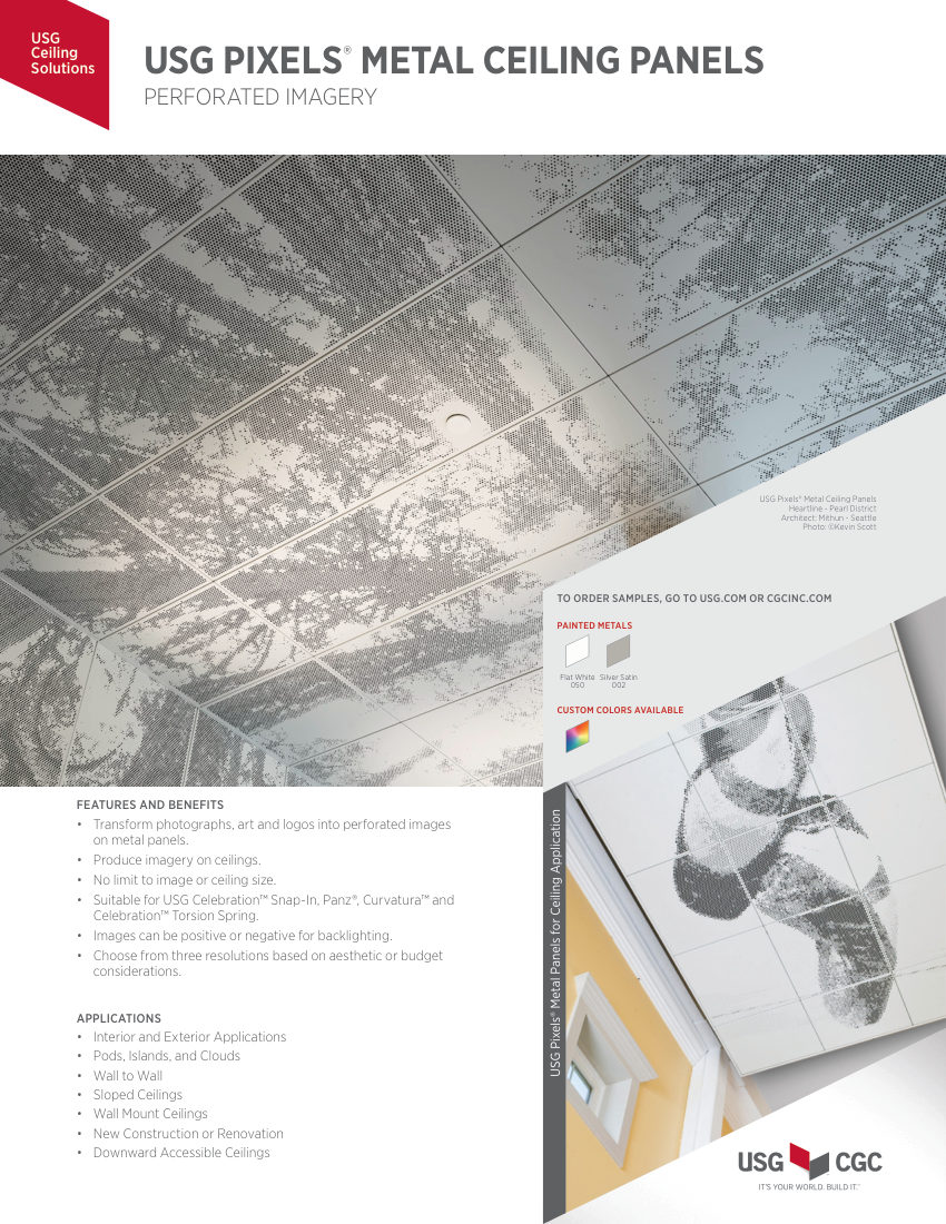 USG USG Pixels® Metal Ceiling Panels Perforated Imagery Data She cut sheet — first page