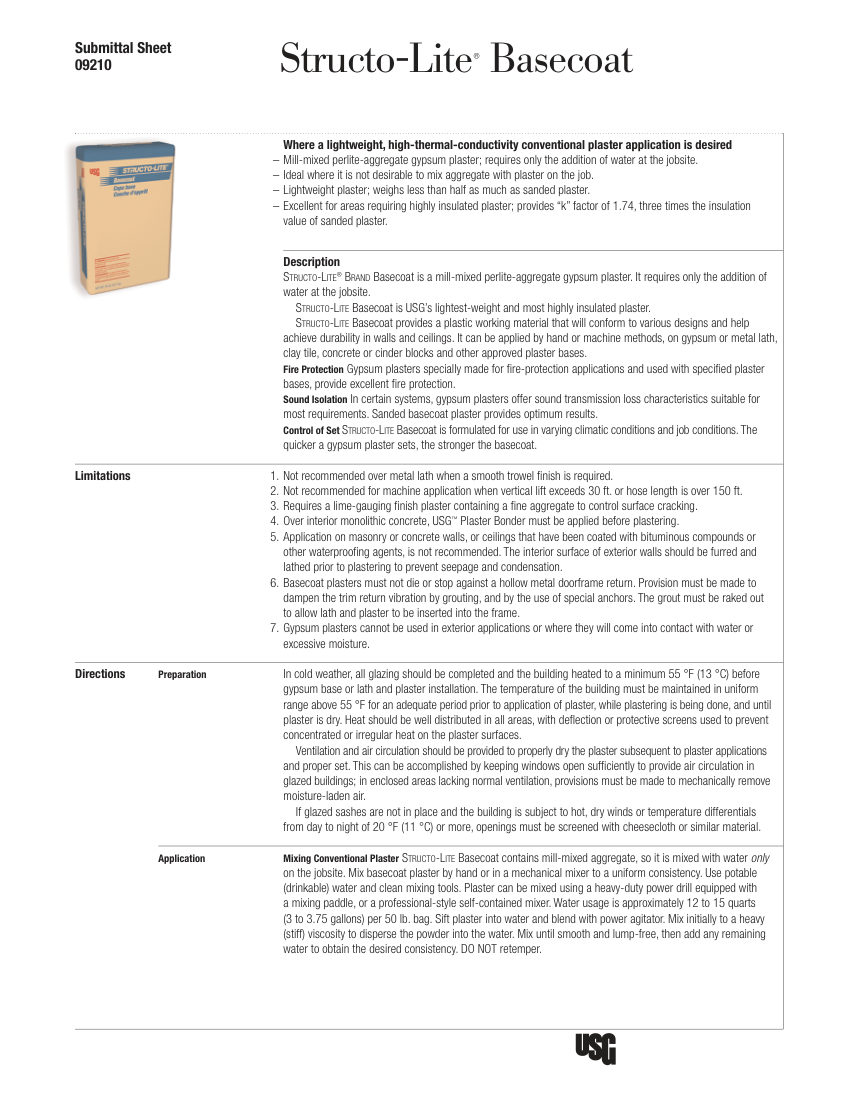 USG USG Structo-Lite® Basecoat Submittal Sheet (English) - P754 cut sheet — first page