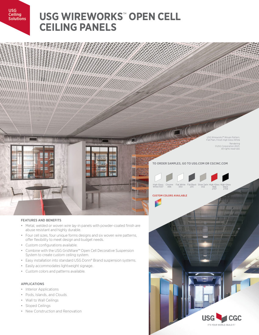 USG USG Wireworks™ Open Cell Ceiling Panels cut sheet — first page