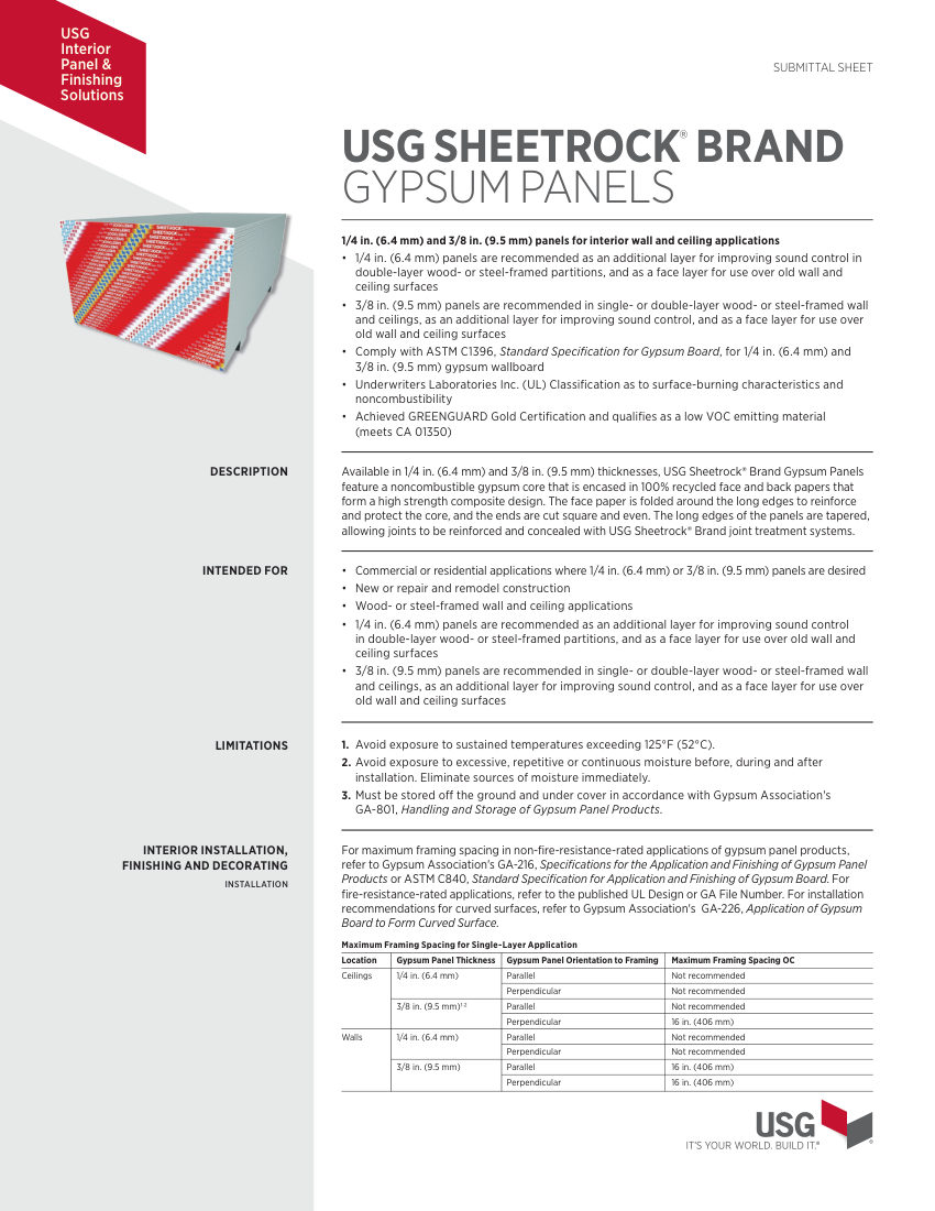 USG WB1473 cut sheet — first page
