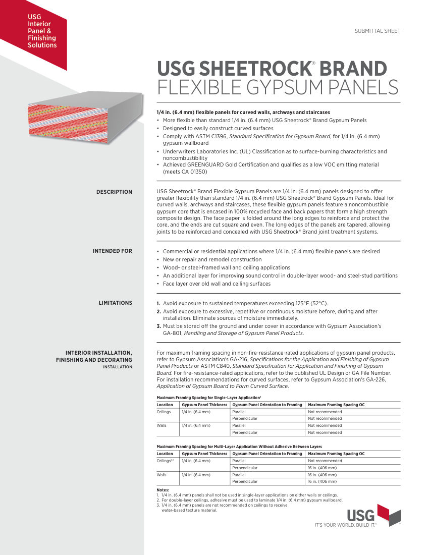 USG WB2128 cut sheet — first page