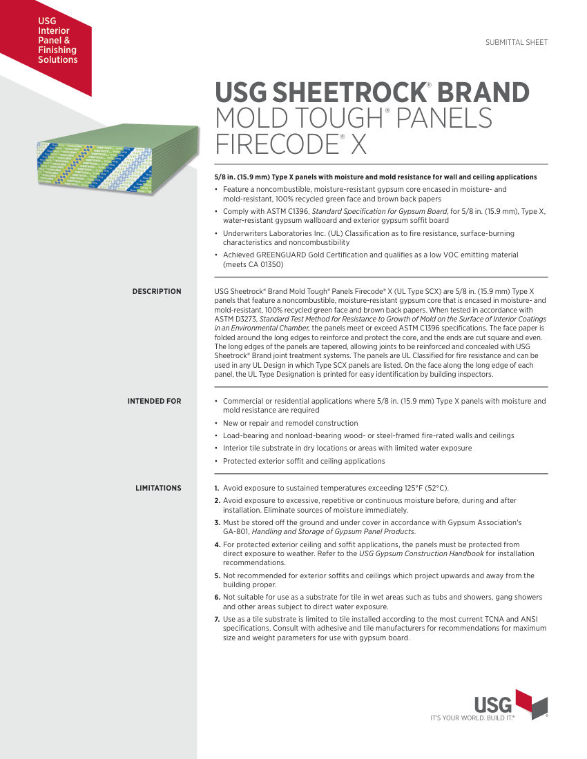 USG WB2390 cut sheet — first page