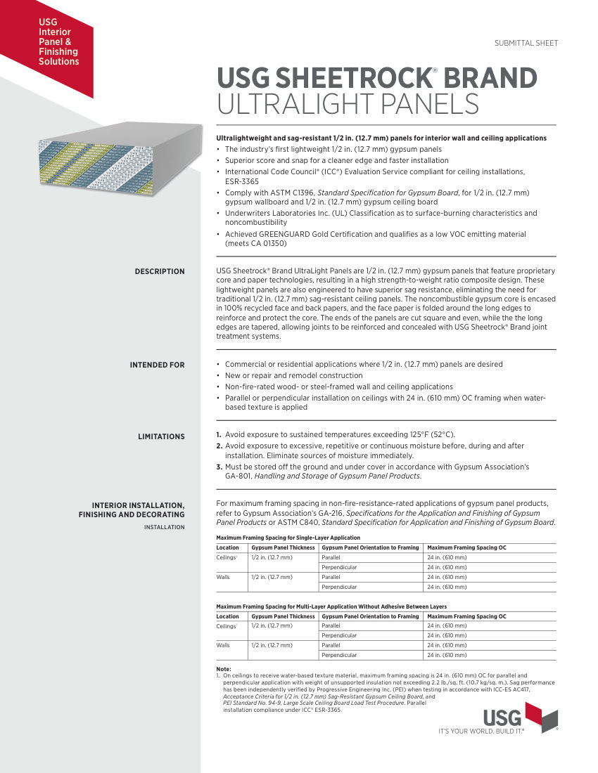 USG WB2501 cut sheet — first page