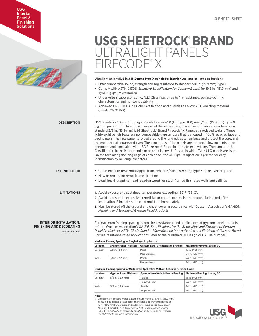 USG WB2598 cut sheet — first page