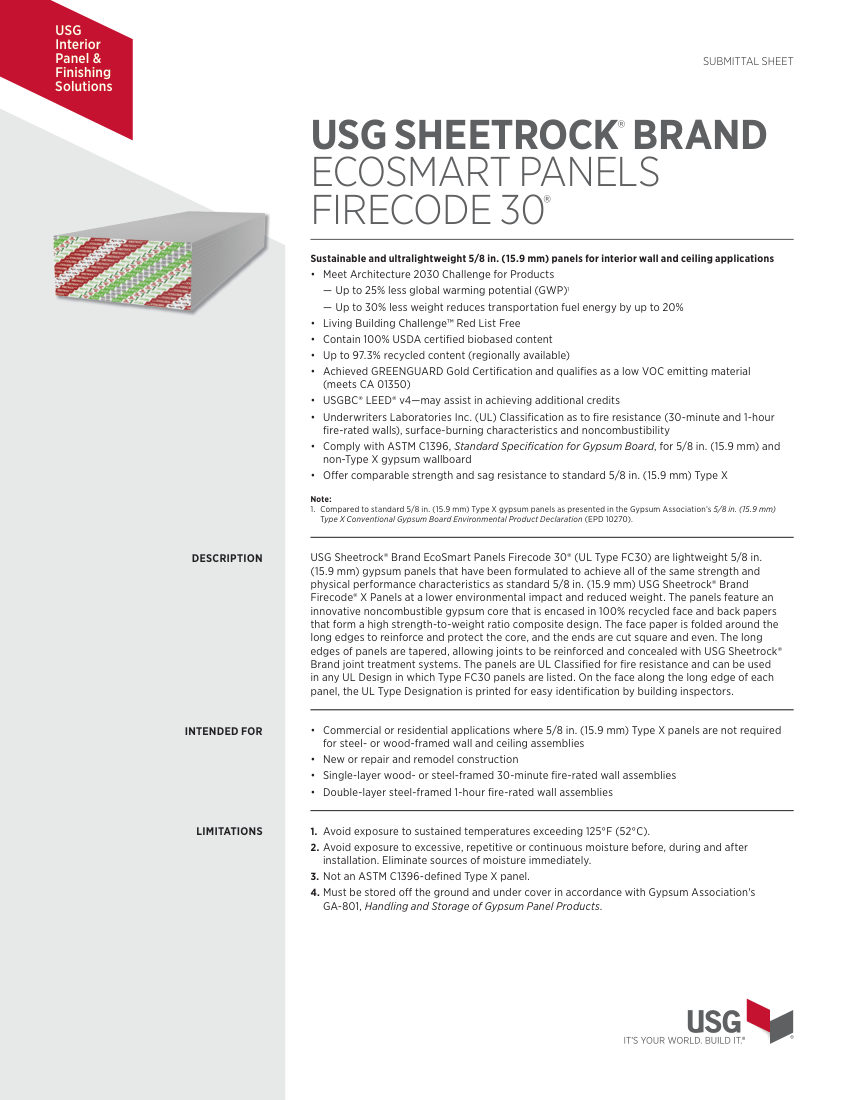 USG WB2858 cut sheet — first page
