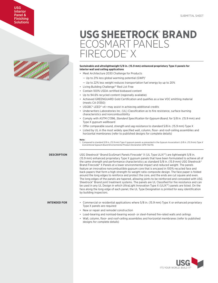 USG WB2859 cut sheet — first page