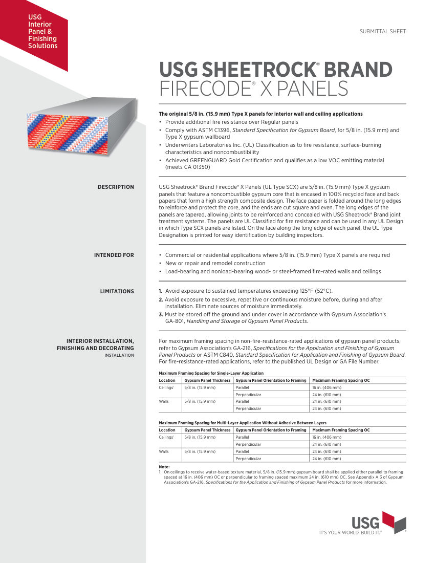 USG WB2964 cut sheet — first page