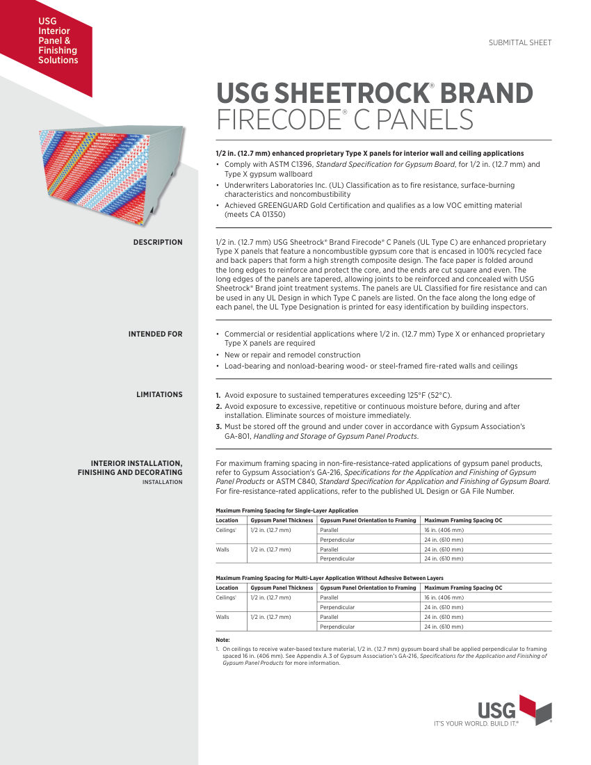 USG WB2965 cut sheet — first page