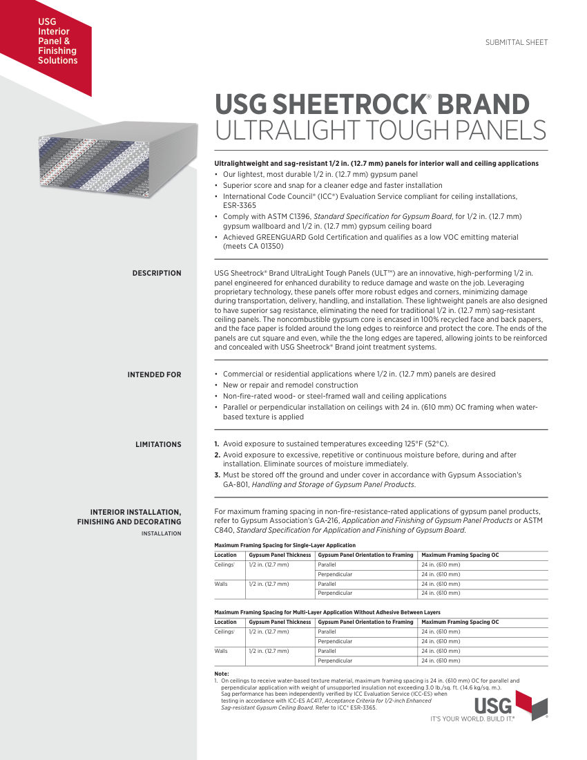 USG WB410637 cut sheet — first page